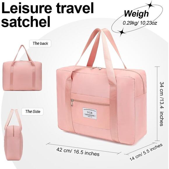 New YGR Travel Duffel Bag,  Sports Tote Gym Bag, Carry Luggage Shoulder Bag Pink - Picture 3 of 8